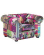 Armchair Multicoloured Fabric Tufted Scroll Arms Purple Patchwork Eclectic Beliani