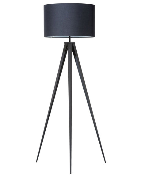 Floor Lamp Black Polycotton 156H cm Black Metal Tripod Legs Drum Shade Modern Beliani