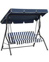 Patio Garden Swing Blue Striped Mesh Steel Frame 3 Seater with Canopy Beliani