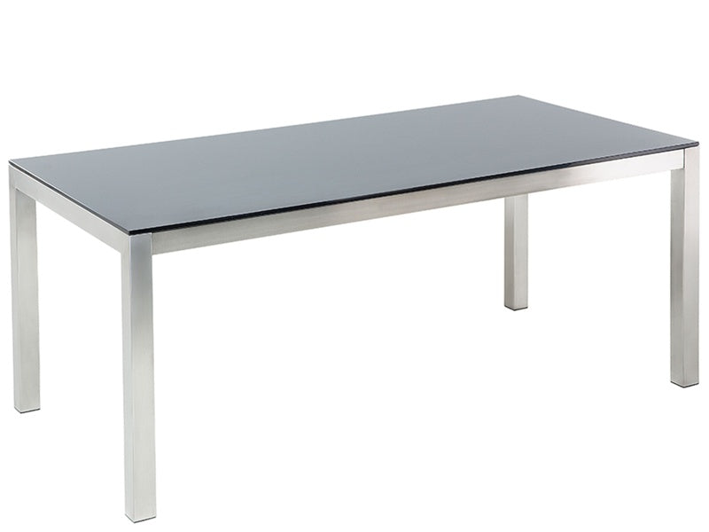 Garden Table Black Glass Table Top 180 x 90 cm 6 Seater Steel Frame Beliani