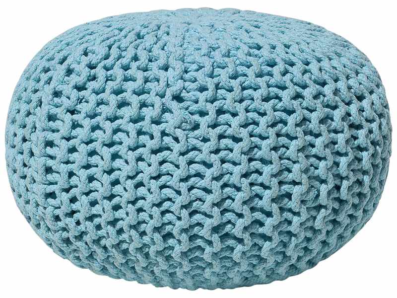 Pouf Ottoman Light Blue Knitted Cotton EPS Beads Filling Round Small Footstool 40 x 25 cm Beliani