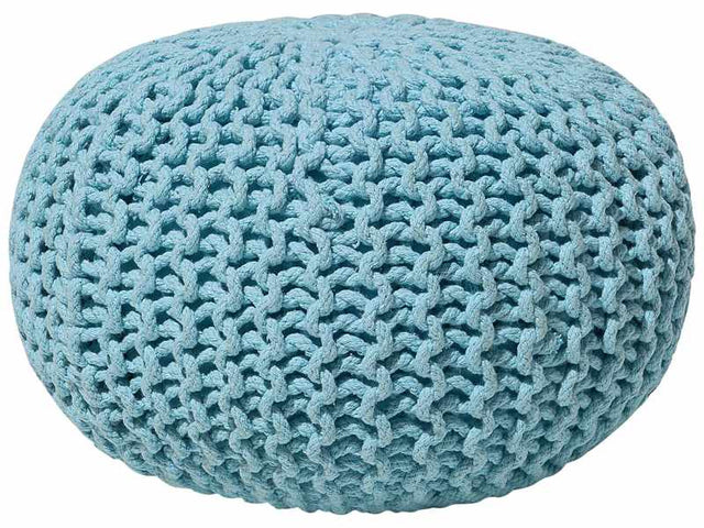 Pouf Ottoman Light Blue Knitted Cotton EPS Beads Filling Round Small Footstool 40 x 25 cm Beliani