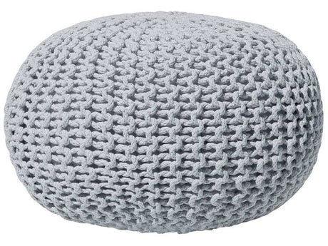 Pouf Ottoman Light Grey Knitted Cotton EPS Beads Filling Round Small Footstool 40 x 25 cm Beliani