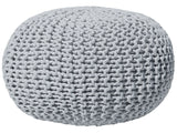 Pouf Ottoman Light Grey Knitted Cotton EPS Beads Filling Round Small Footstool 40 x 25 cm Beliani