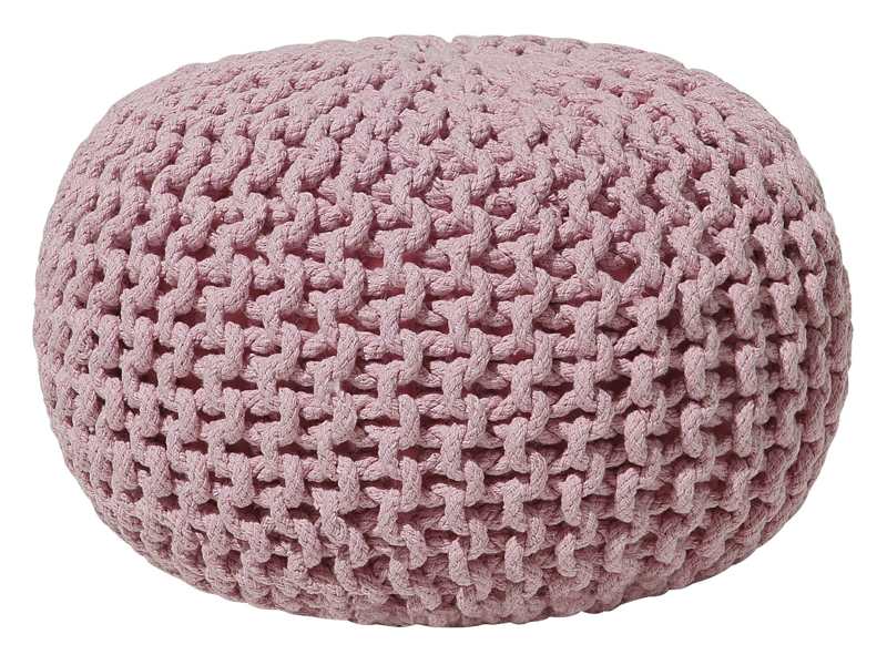 Pouf Ottoman Pink Knitted Cotton EPS Beads Filling Round Small Footstool 40 x 25 cm Beliani