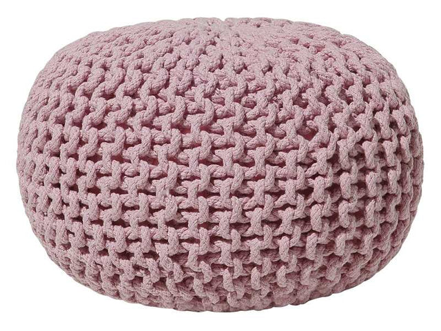 Pouf Ottoman Pink Knitted Cotton EPS Beads Filling Round Small Footstool 40 x 25 cm Beliani