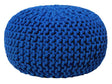 Pouf Ottoman Dark Blue Knitted Cotton EPS Beads Filling Round Small Footstool 40 x 25 cm Beliani