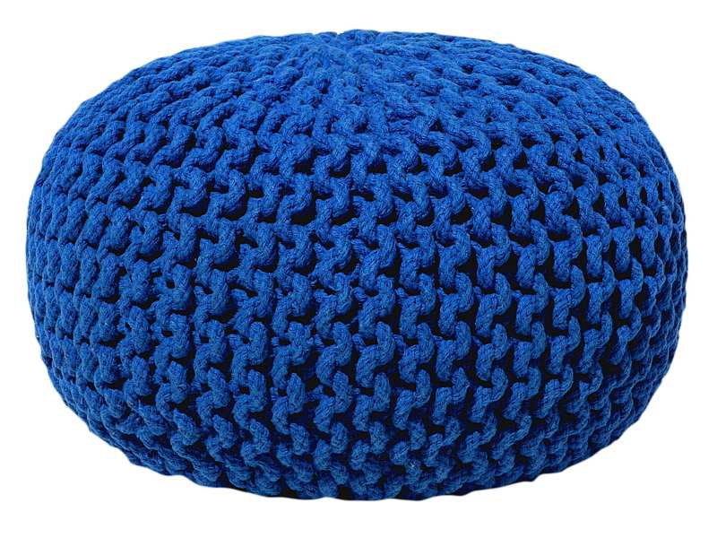 Pouf Ottoman Dark Blue Knitted Cotton EPS Beads Filling Round Small Footstool 40 x 25 cm Beliani