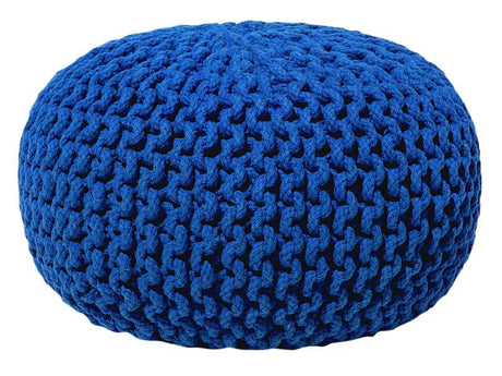 Pouf Ottoman Dark Blue Knitted Cotton EPS Beads Filling Round Small Footstool 40 x 25 cm Beliani