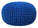 Pouf Ottoman Dark Blue Knitted Cotton EPS Beads Filling Round Small Footstool 40 x 25 cm Beliani