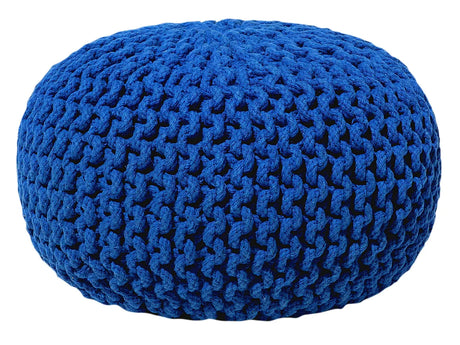 Pouf Ottoman Dark Blue Knitted Cotton EPS Beads Filling Round Small Footstool 40 x 25 cm Beliani