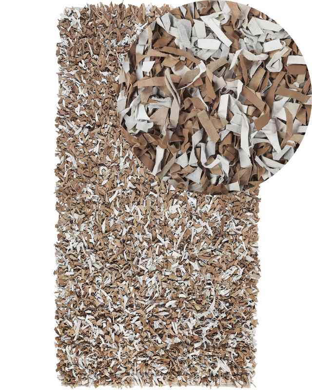 Area Rug Carpet Brown and Grey Genuine Leather Shaggy Hand Woven Rectangular 80 x 150 cm Modern Design Beliani