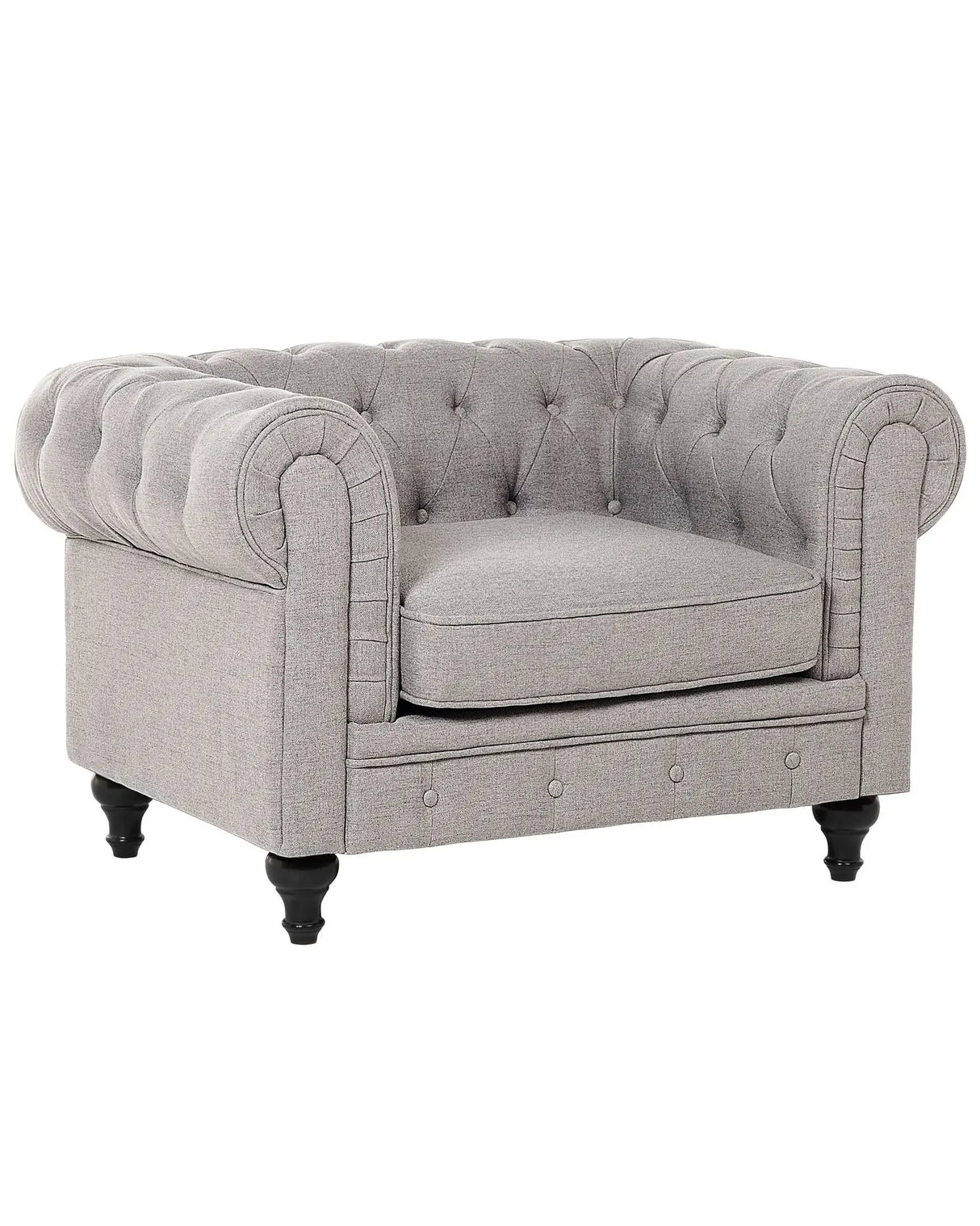 Chesterfield Armchair Light Grey Upholstery Dark Wood Legs Contemporary Beliani
