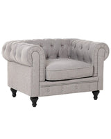 Chesterfield Armchair Light Grey Upholstery Dark Wood Legs Contemporary Beliani