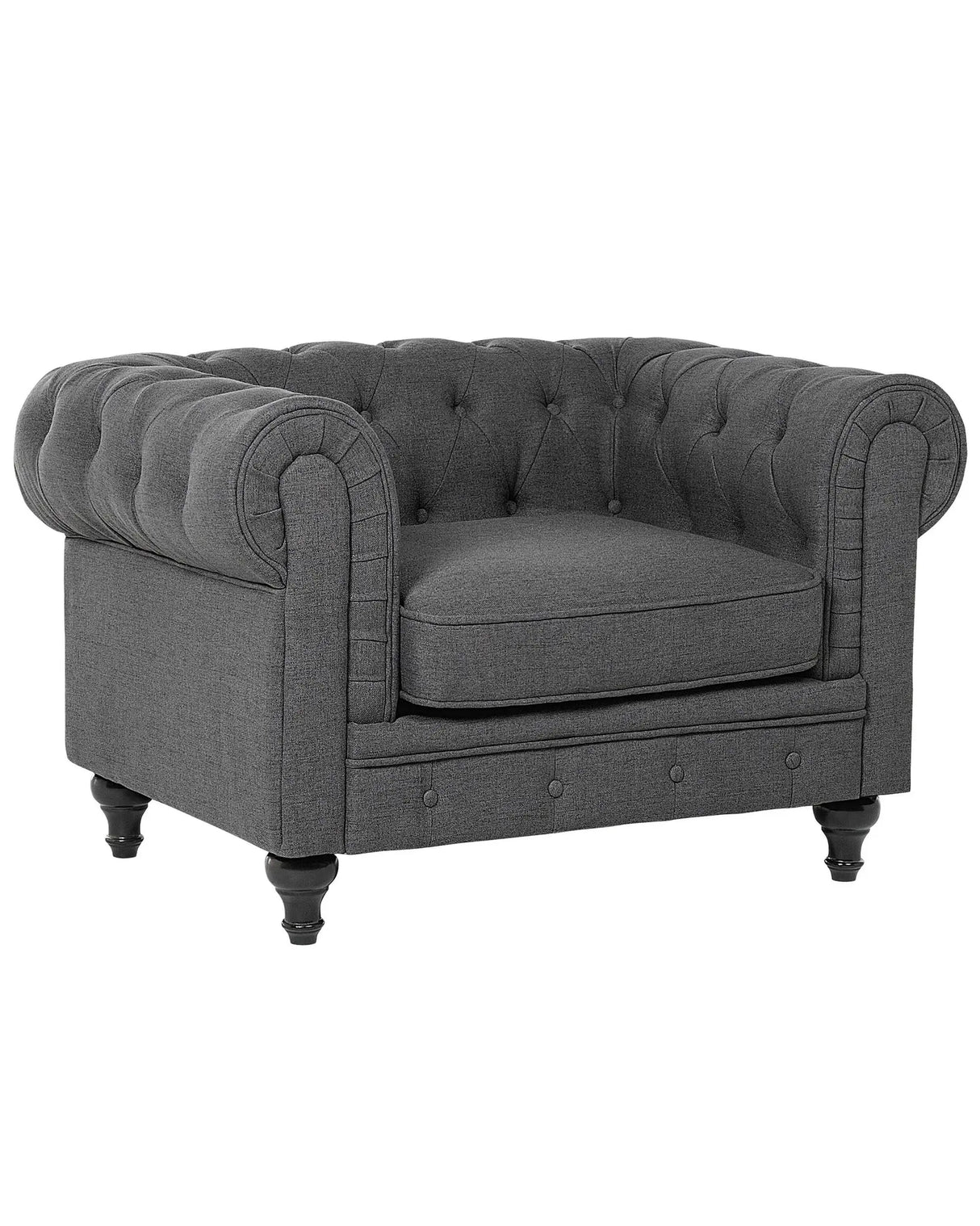 Chesterfield Armchair Grey Upholstery Dark Wood Legs Contemporary Beliani