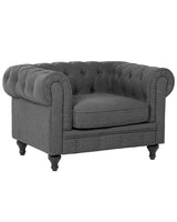 Chesterfield Armchair Grey Upholstery Dark Wood Legs Contemporary Beliani