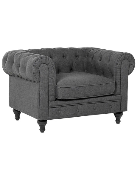 Chesterfield Armchair Grey Upholstery Dark Wood Legs Contemporary Beliani