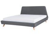 Bed Frame Grey Fabric Upholstery Light Wood Legs EU Super King Size 6ft Retro Beliani