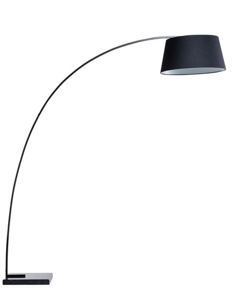 Floor Lamp Black Metal 234 cm Curved Frame Polycotton Drum Shade Marble Base Modern Design Beliani