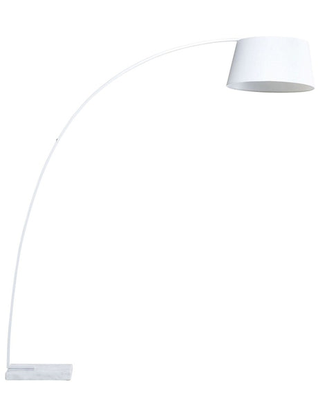 Floor Lamp White Metal 234 cm Curved Frame Polycotton Drum Shade Marble Base Modern Design Beliani