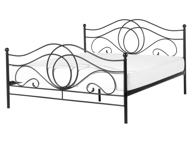 Bed Frame Black Metal EU King Size 5ft3 with Slatted Base Headboard and Footboard Retro Vintage Beliani