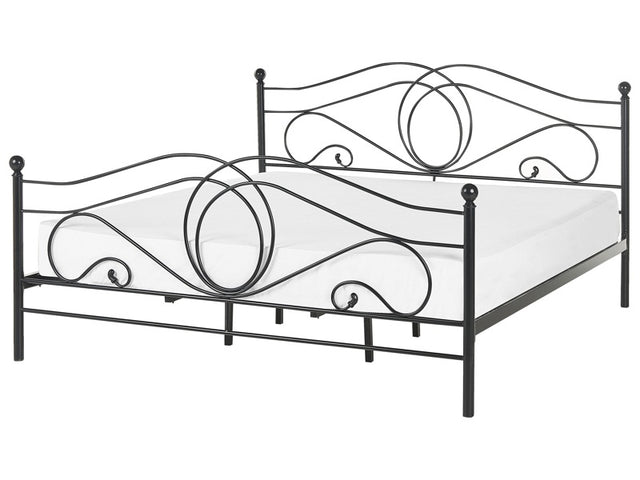 Bed Frame Black Metal EU Super King Size 6ft with Slatted Base Headboard and Footboard Retro Vintage Beliani