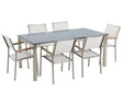 Garden Dining Set White with Black Glass Table Top 6 Seats 180 x 90 cm Beliani