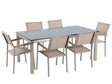 Garden Dining Set Beige with Black Glass Table Top 6 Seats 180 x 90 cm Beliani