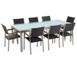 Garden Dining Set Black with Cracked Glass Table Top Rattan Chairs 8 Seats 220 x 100 cm Beliani