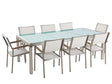 Garden Dining Set White with Cracked Glass Table Top 8 Seats 220 x 100 cm Beliani