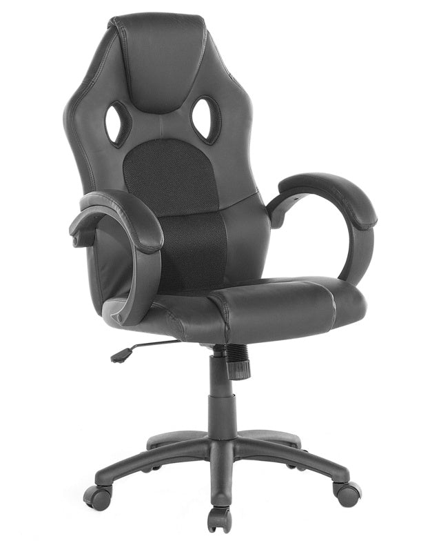 Office Chair Black and Grey Faux Leather Swivel Adjustable Tilting Beliani