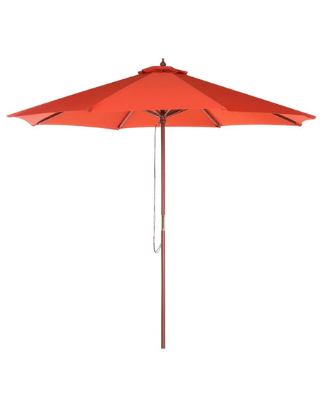 Garden Parasol Red Fabric ø 270 x 254H cm Birch Pole Foldable Outdoor Modern Beliani