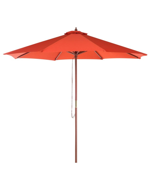 Garden Parasol Red Fabric ø 270 x 254H cm Birch Pole Foldable Outdoor Modern Beliani