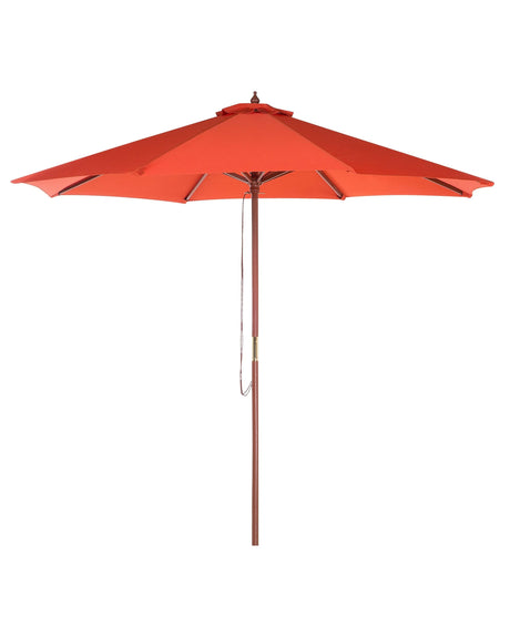 Garden Parasol Red Fabric  270 x 254H cm Birch Pole Foldable Outdoor Modern Beliani