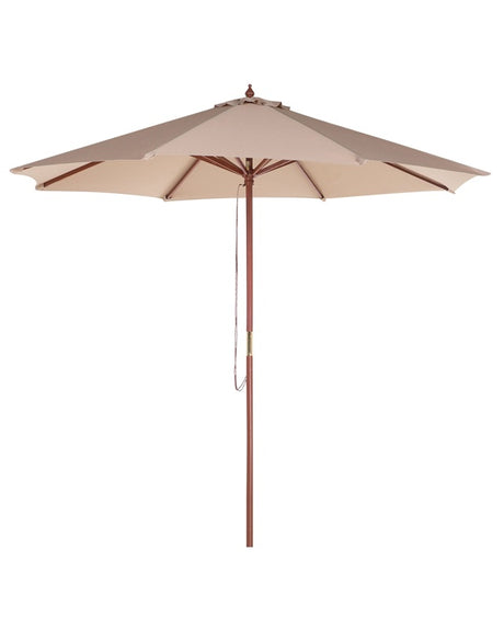 Garden Parasol Sand Beige Fabric ø 270 x 254H cm Birch Pole Foldable Outdoor Modern Beliani