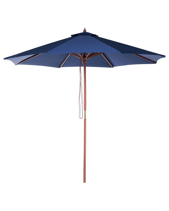 Garden Parasol Blue Fabric  270 x 254H cm Birch Pole Foldable Outdoor Modern Beliani