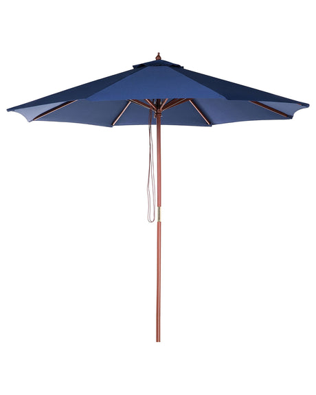 Garden Parasol Blue Fabric  270 x 254H cm Birch Pole Foldable Outdoor Modern Beliani