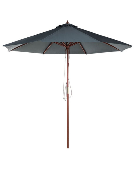 Garden Parasol Grey Fabric ø 270 x 254H cm Birch Pole Foldable Outdoor Modern Beliani