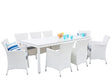 Garden Dining Set White Faux Rattan Grey Cushions Outdoor 8 Seater Rectangular Table Chairs Beliani