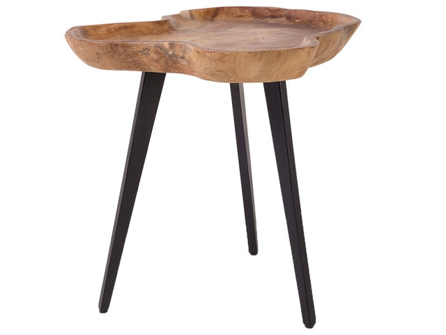 Side Table Light Wood Teak Tripod Steel Base Tray Top Rustic Style Accent 56 x 60 cm Table Beliani