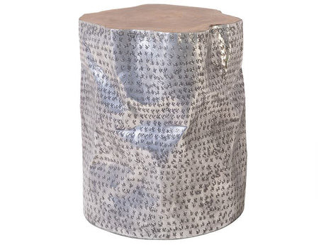 Accent Side Table Silver Teak Wood and Aluminium 37 x 39 cm Beliani