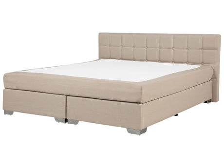 EU Super King Size Divan Bed Beige Fabric Upholstered 6ft Frame with Tufted Headboard and Mattress Beliani