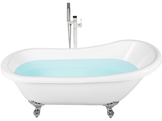 Bath White with Silver Sanitary Acrylic 170 x 76 cm Freestanding Clawfoot Tub Traditional Retro Design Beliani