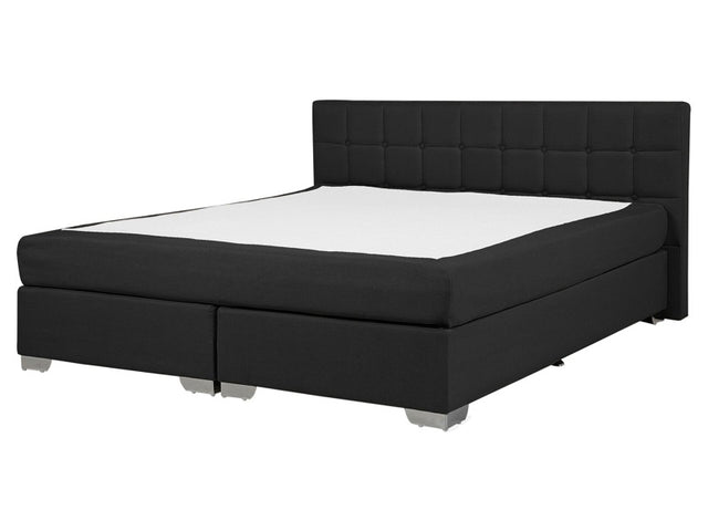 EU King Size Divan Bed Black Fabric Upholstered 5ft3 Frame with Tufted Headboard and Mattress Beliani