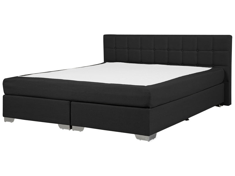 EU Super King Size Divan Bed Black Fabric Upholstered 6ft Frame with Tufted Headboard and Mattress Beliani