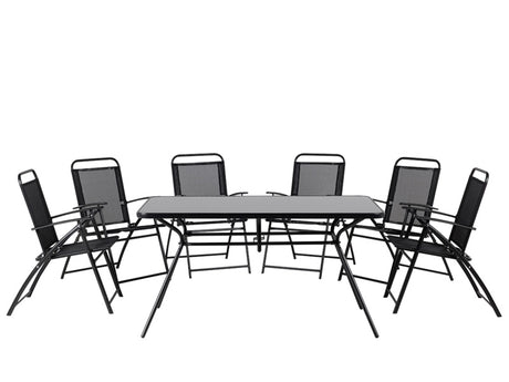 7 piece Outdoor Dining Set Black 6 Seater Table Folding Chairs Modern Garden Beliani