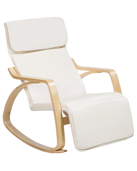 Rocking Chair Light Beige Fabric Birch Wood with Adjustable Footrest Beliani