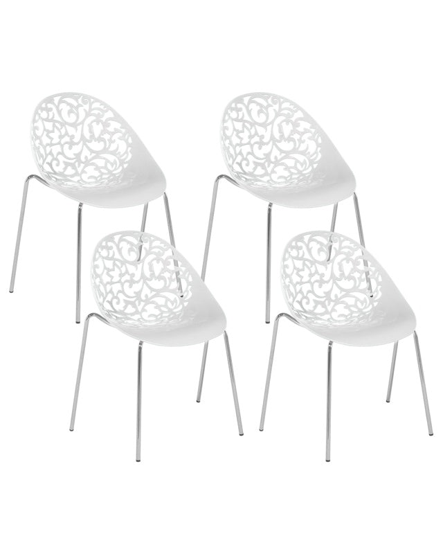 Set of 4 Dining Chairs White Plastic Cut Out Modern Beliani