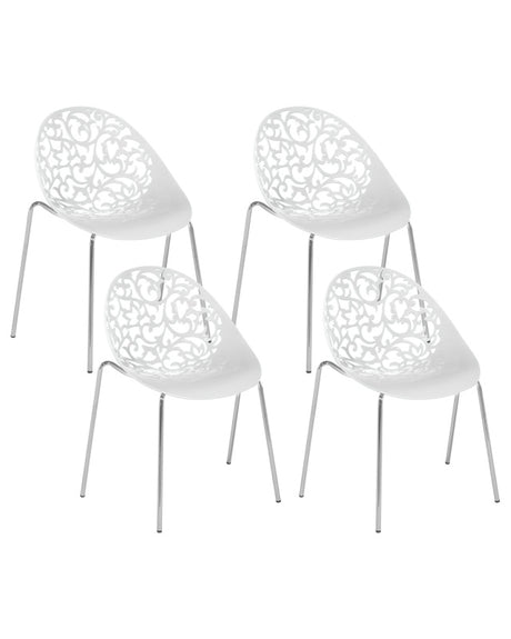 Set of 4 Dining Chairs White Plastic Cut Out Modern Beliani