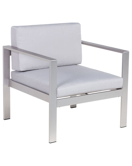 Garden Armchair Light Grey Aluminium Frame Outdoor with Cushions Beliani